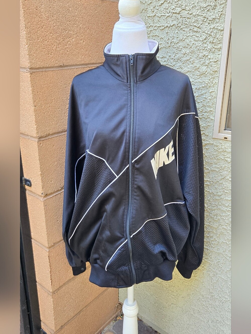 Vintage Nike Grey Label Late 80's Black Full-Zip Jacket with White Logo